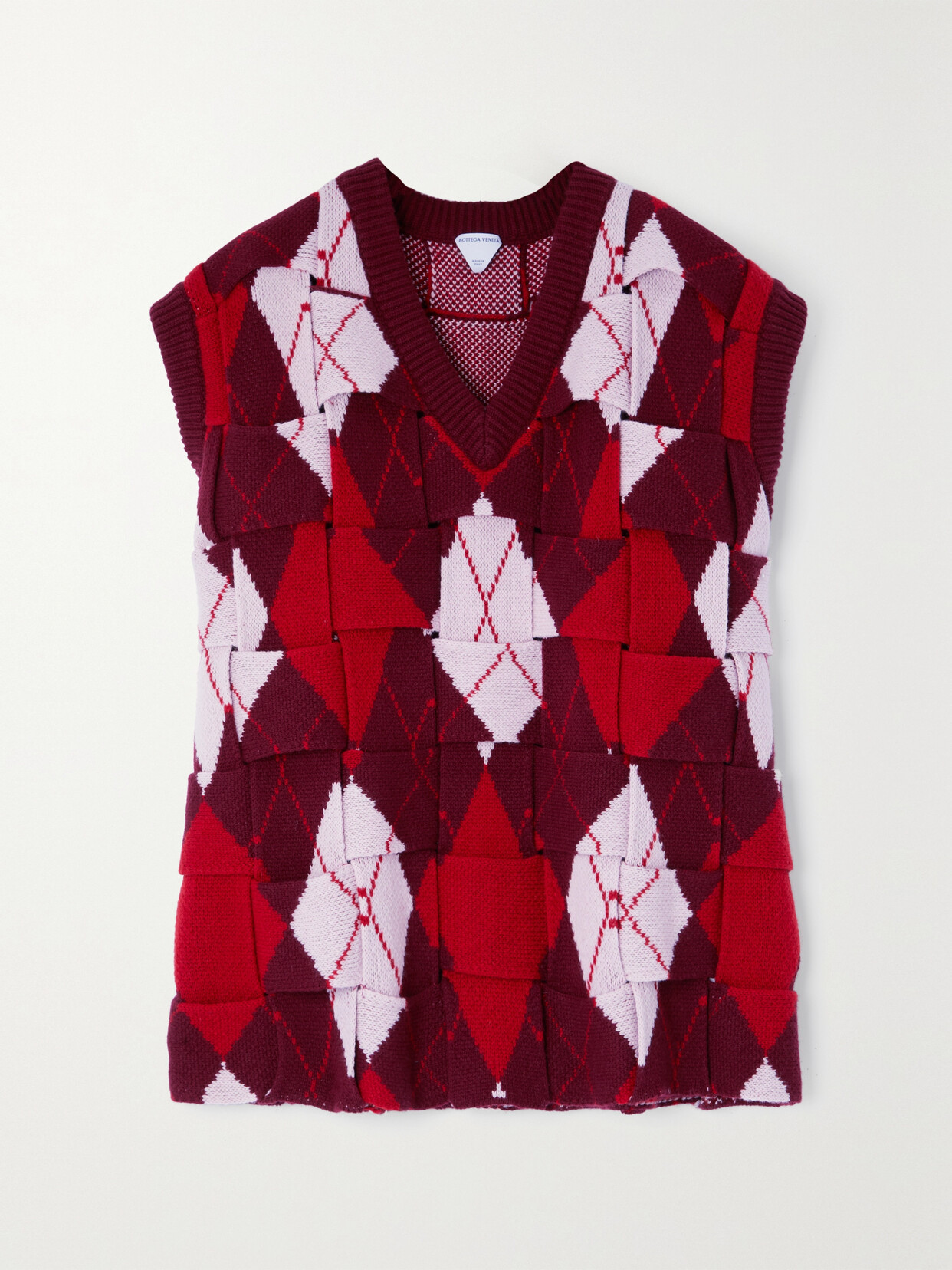 Bottega Veneta Intrecciato Argyle Wool-jacquard Vest In Red