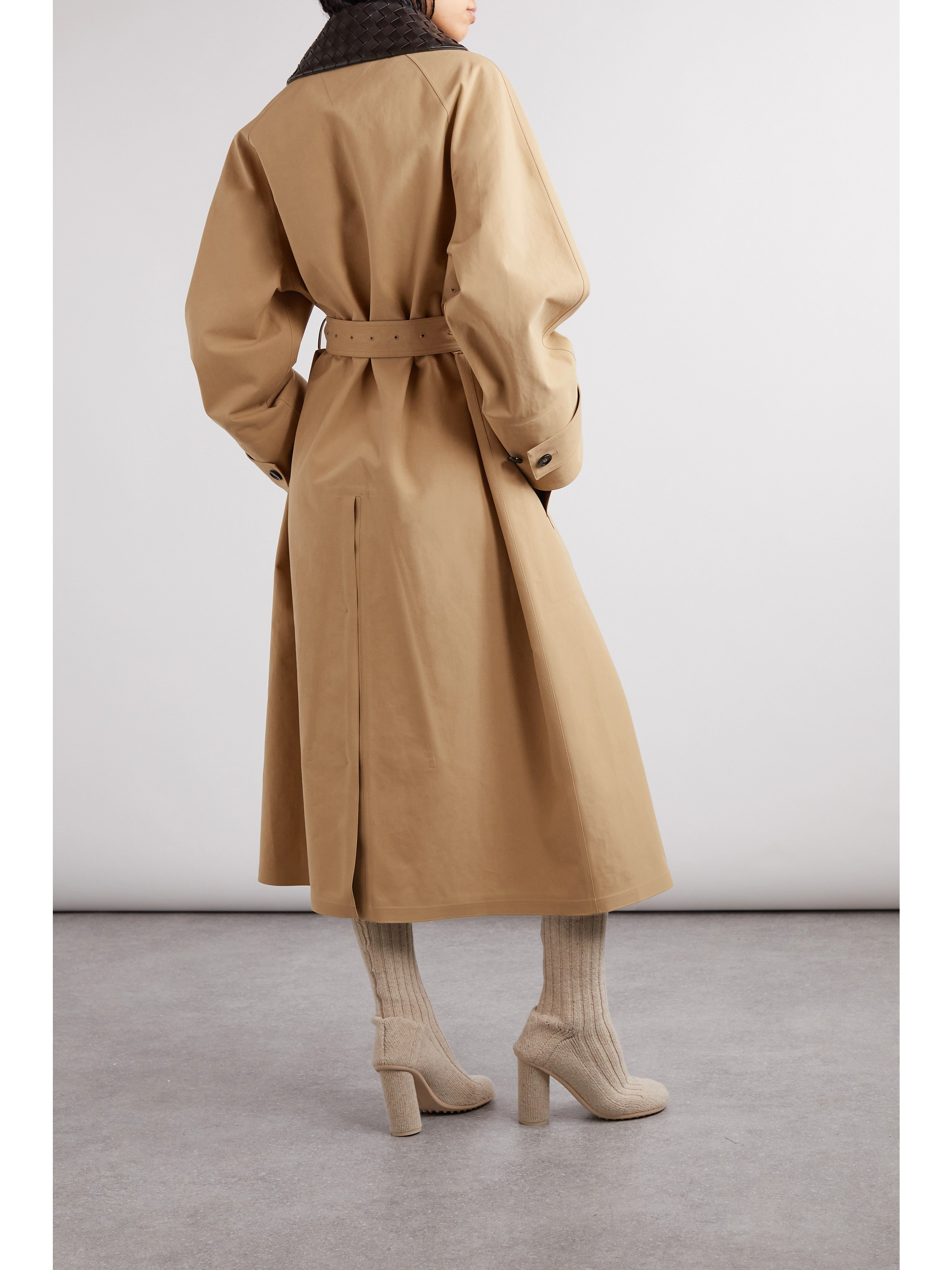 Bottega Veneta - Belted leather-trimmed cotton-garbardine trench