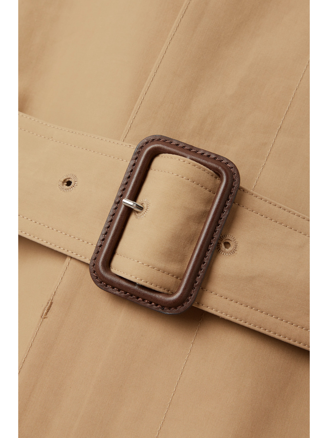 Belted Leather-Trimmed Cotton-Garbardine Trench Coat