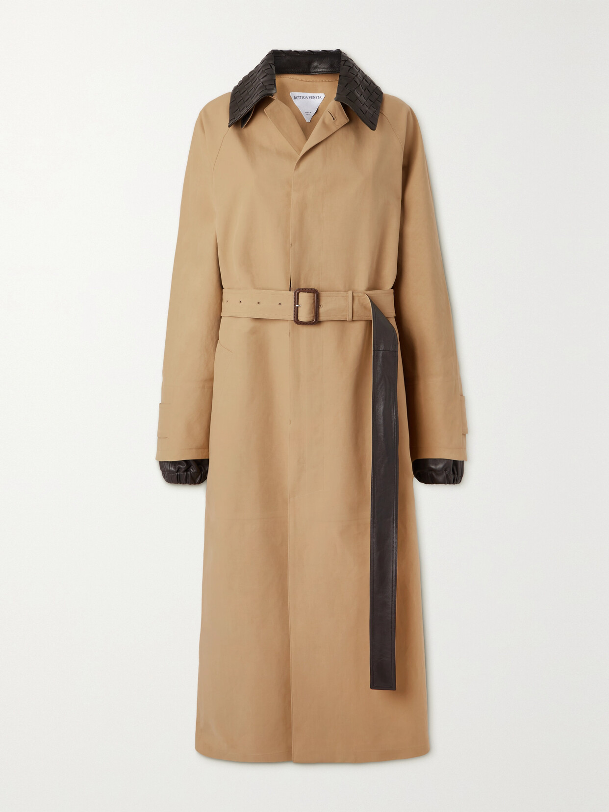 Bottega Veneta - Belted Leather-trimmed Cotton-garbardine Trench Coat - Neutrals