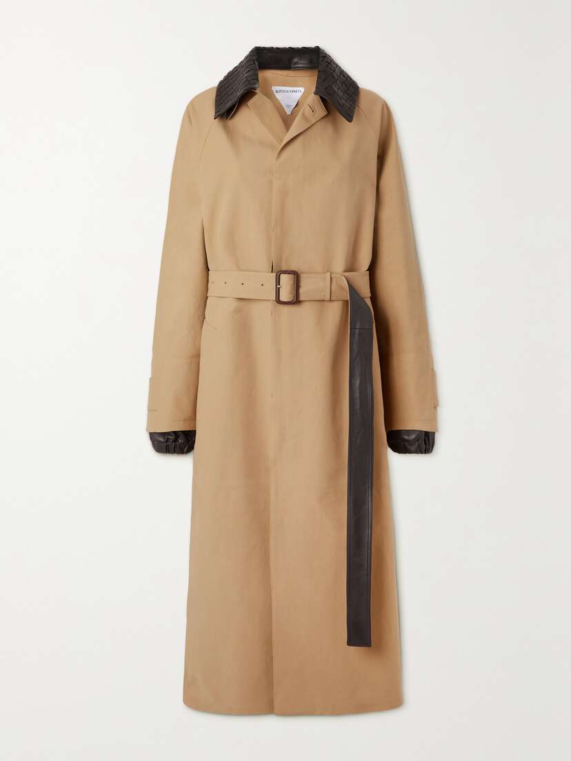 Bottega Veneta Belted Leather-trimmed Cotton-garbardine Trench Coat