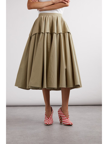 Bottega Veneta Layered pleated cotton-poplin midi skirt