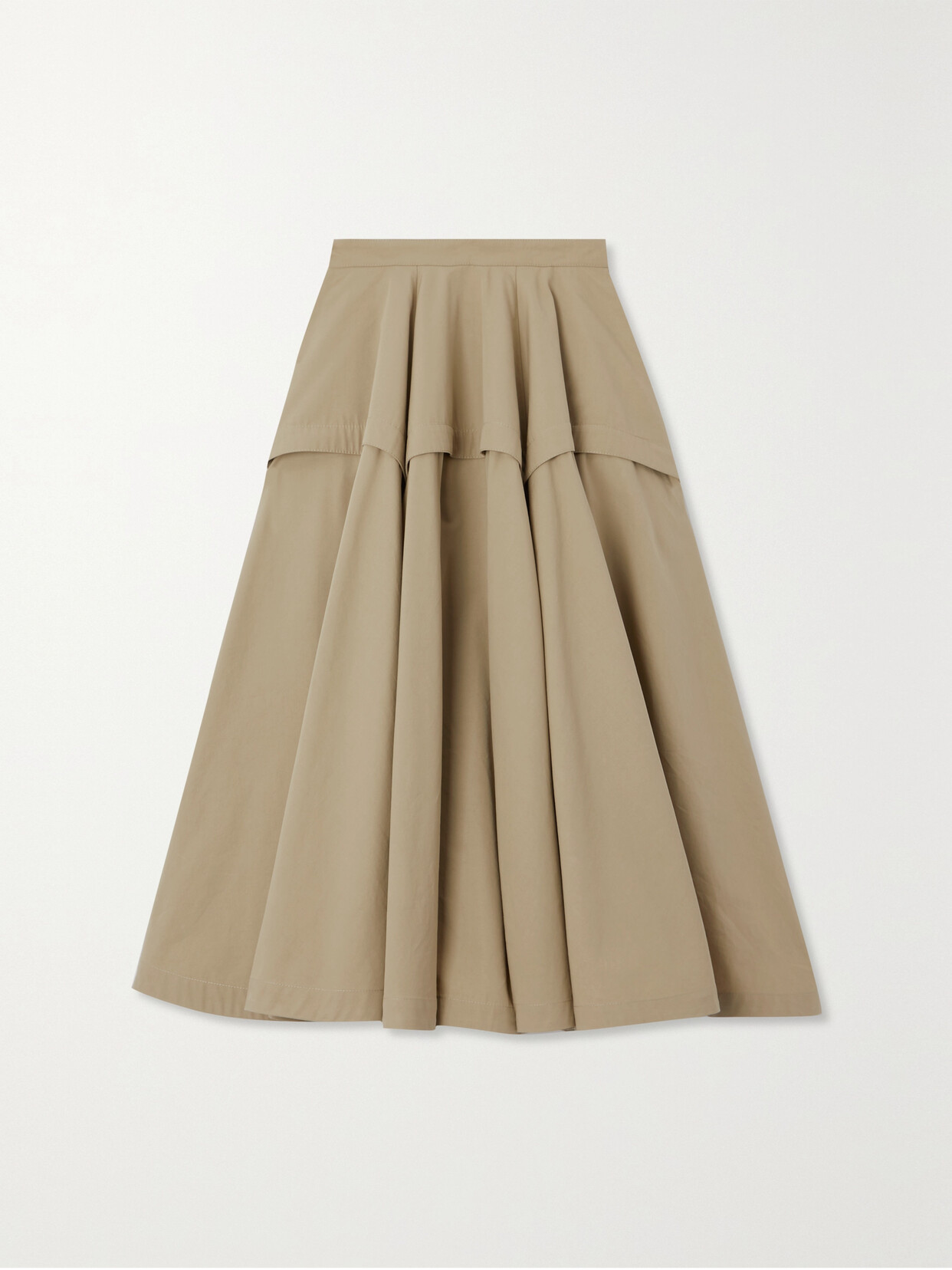 Shop Bottega Veneta Layered Pleated Cotton-poplin Midi Skirt In Brown