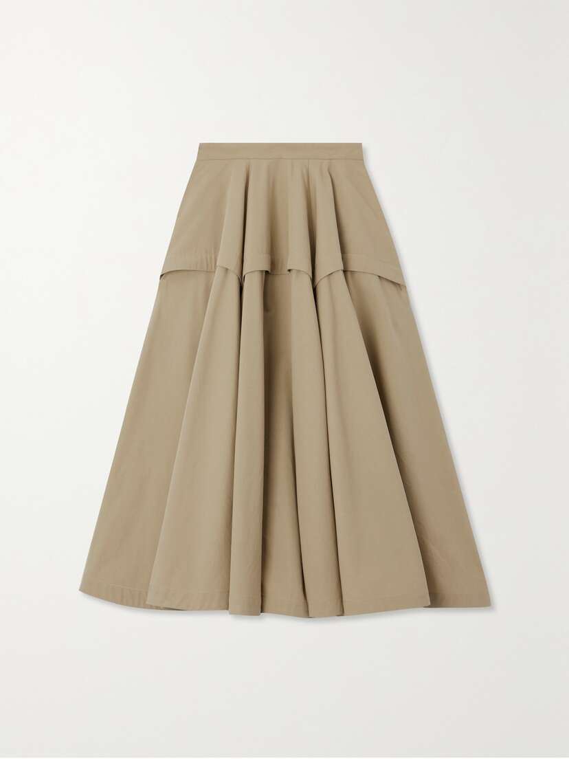 Bottega Veneta Layered Pleated Cotton-poplin Midi Skirt