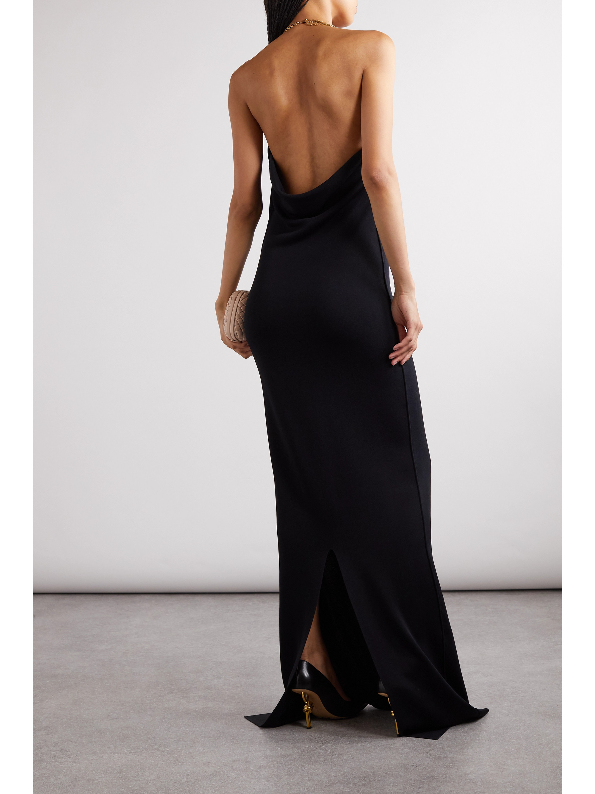 Bottega Veneta Chain-embellished knitted halterneck gown thumbnail