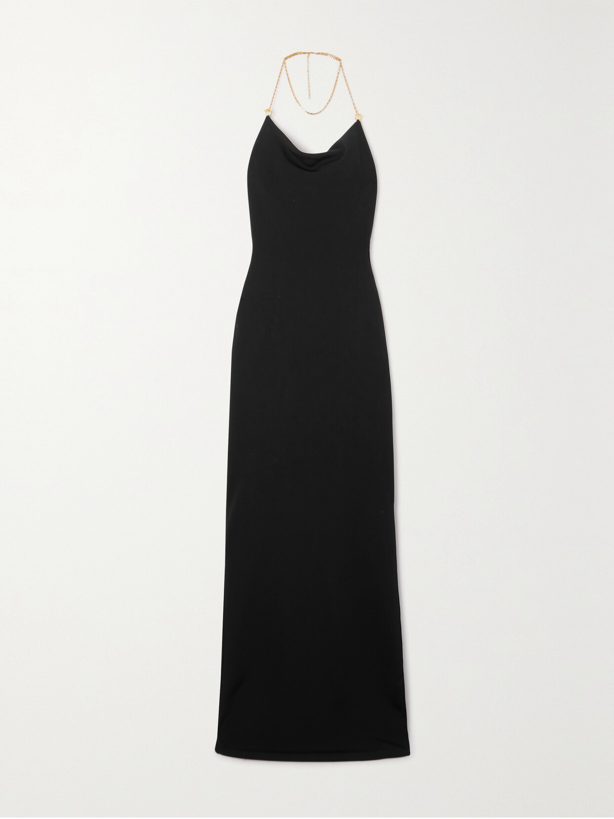 Shop Bottega Veneta Chain-embellished Knitted Hatlerneck Gown In Black