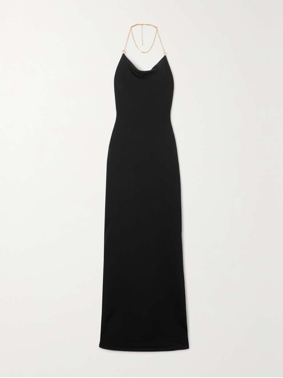 chain-embellished knitted halterneck gown
