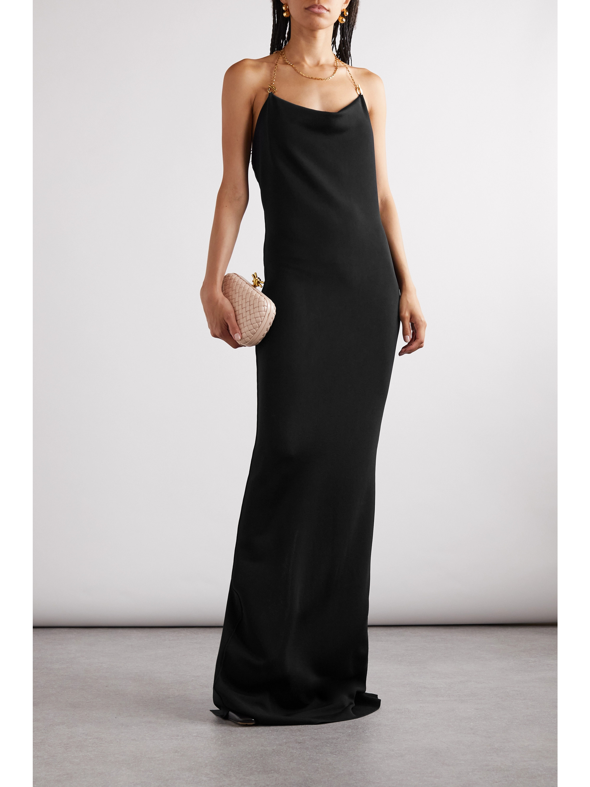Bottega Veneta Chain-embellished knitted halterneck gown