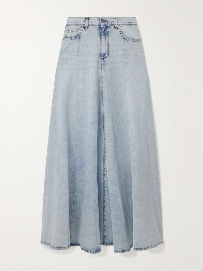 Haikure + Net Sustain Serenity Distressed Paneled Denim Maxi Skirt