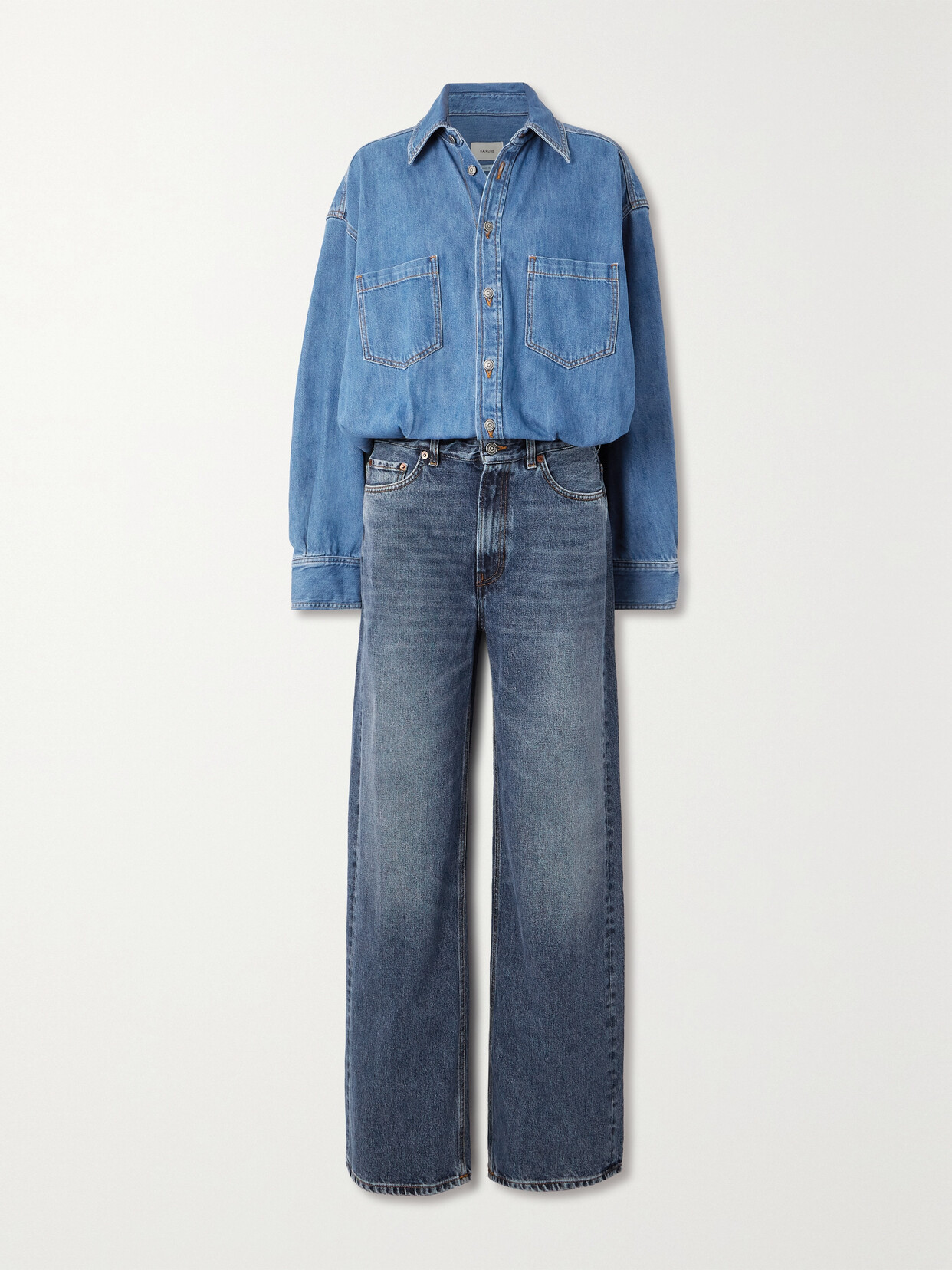 Haikure - + Net Sustain Tilda Two-tone Denim Jumpsuit - Blue