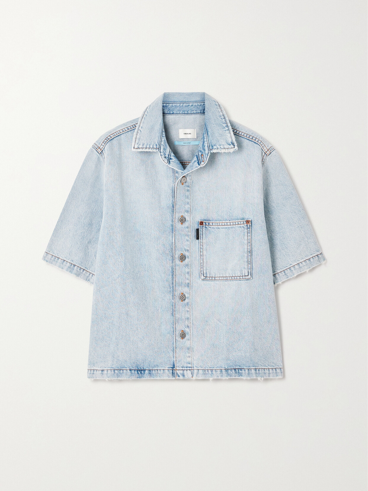 Haikure Olive Distressed Denim Shirt In Blue