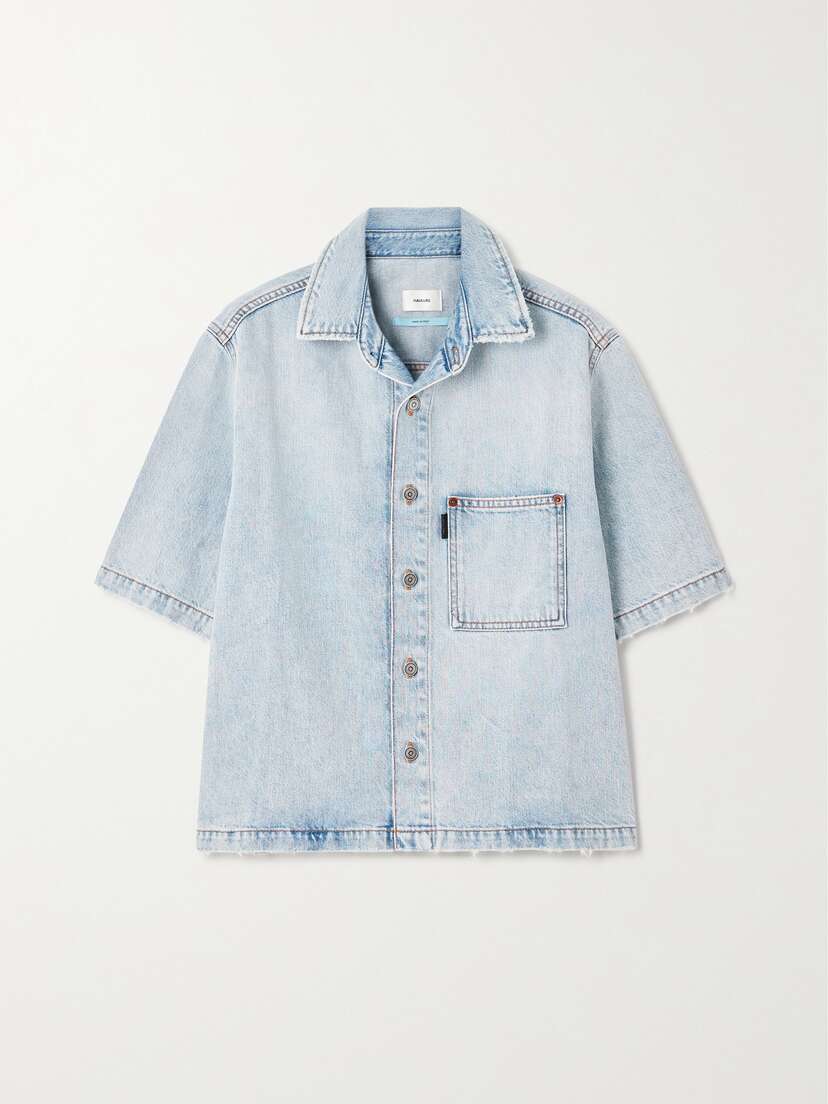 Haikure + Net Sustain Olive Distressed Denim Shirt