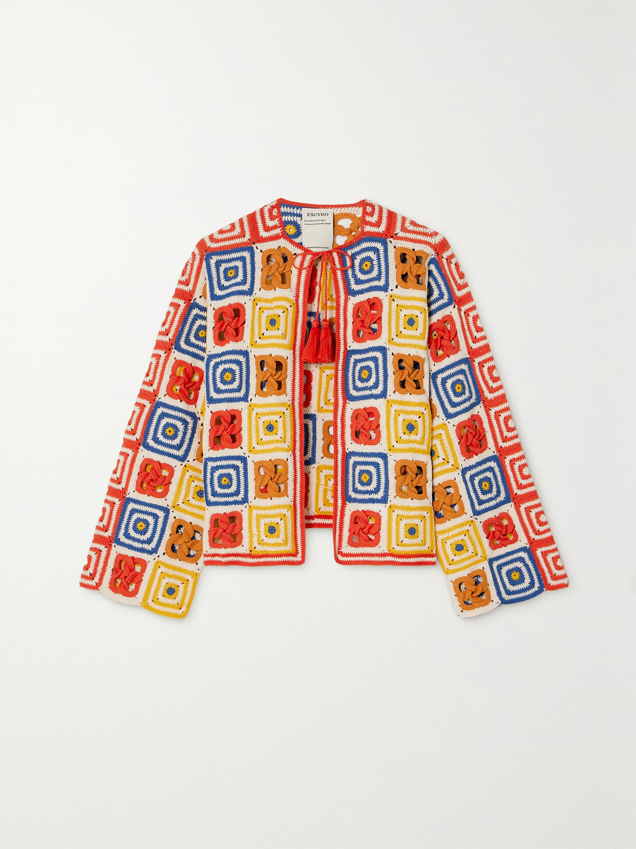 Shop Escvdo + Net Sustain Santeria Patchwork Crocheted-cotton Cardigan In Multi