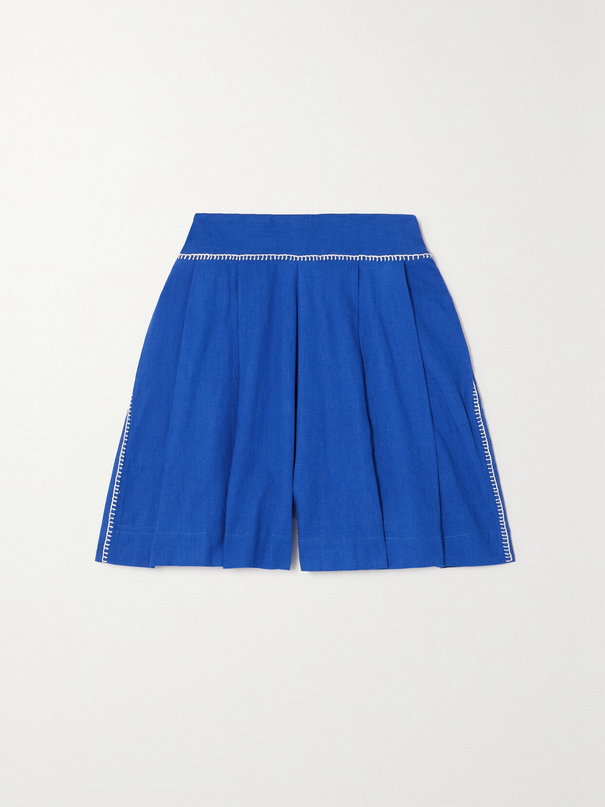 ESCVDO - + Net Sustain Amalia Embroidered Cotton And Linen-blend Shorts - Blue