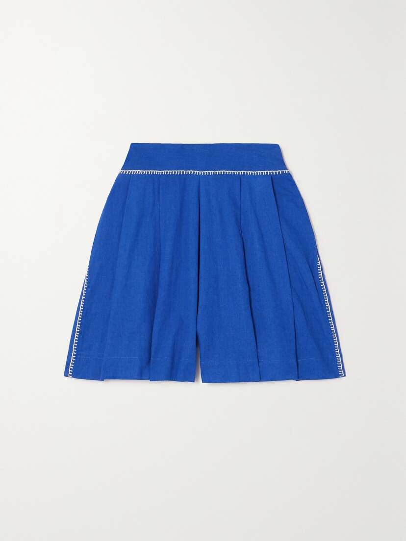 ESCVDO + Net Sustain Amalia Embroidered Cotton And Linen-blend Shorts