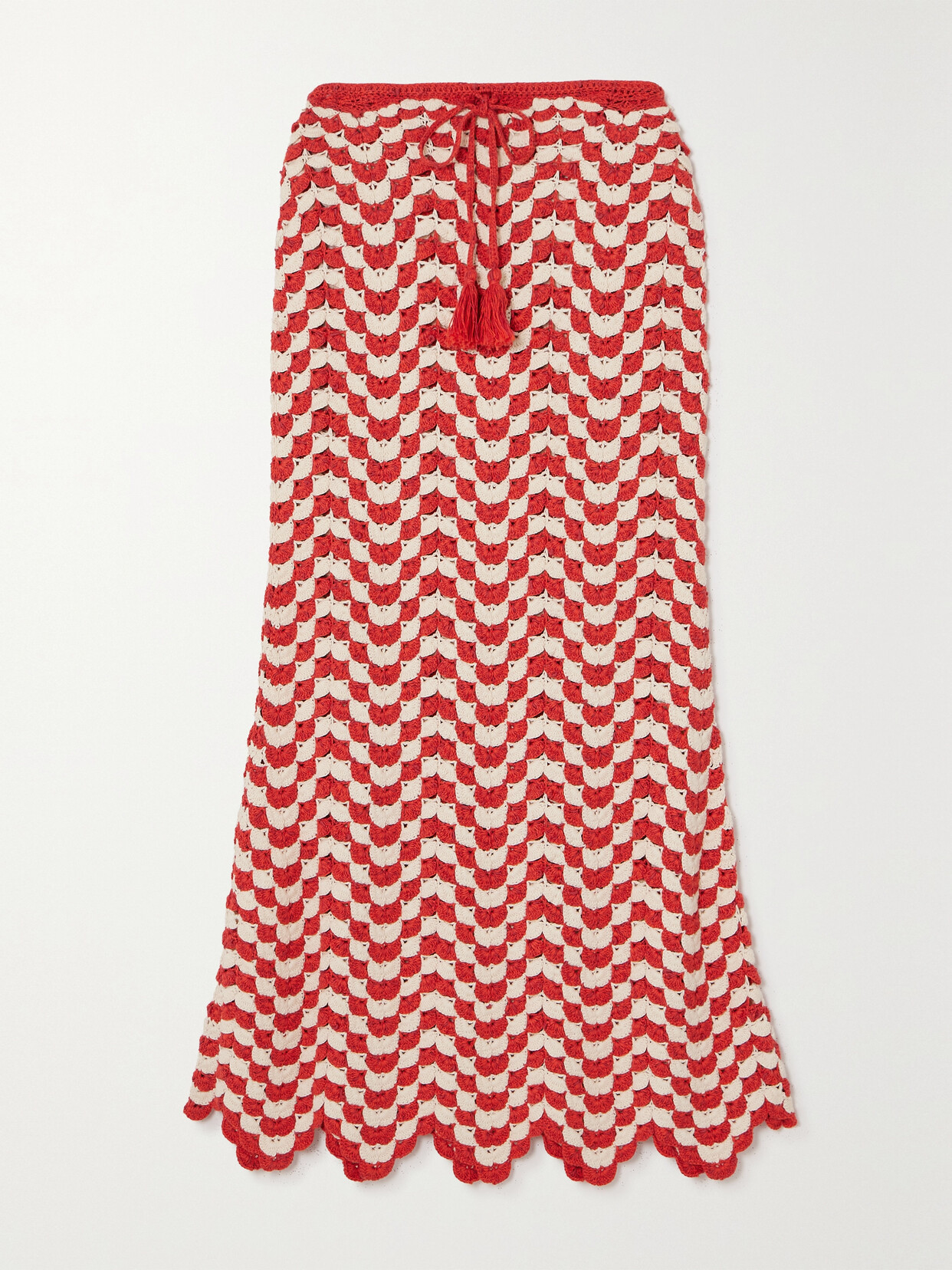 Shop Escvdo + Net Sustain Safi Crocheted-cotton Midi Skirt In Red