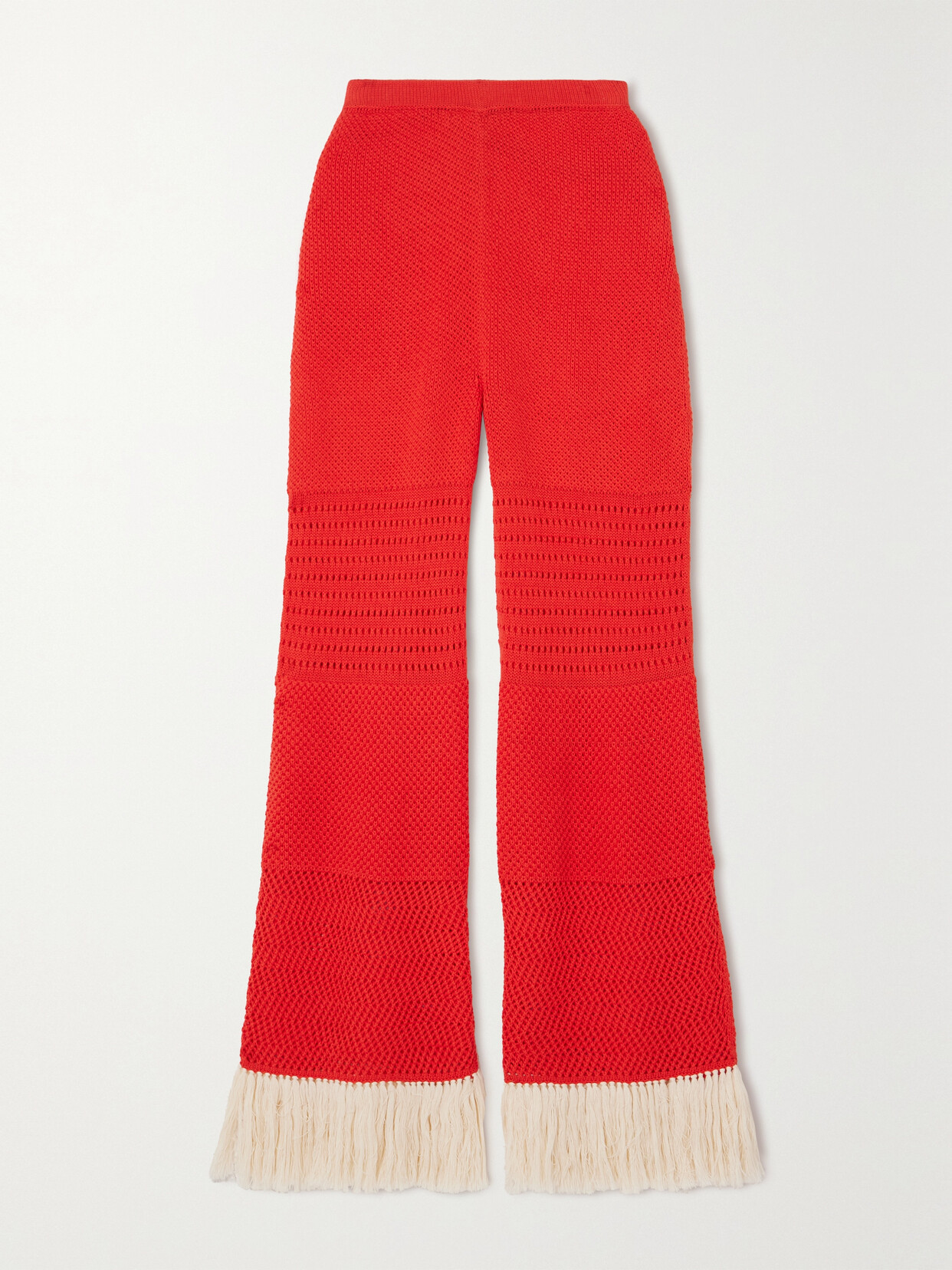 Shop Escvdo + Net Sustain Carisa Fringed Flared Cotton Pants In Red