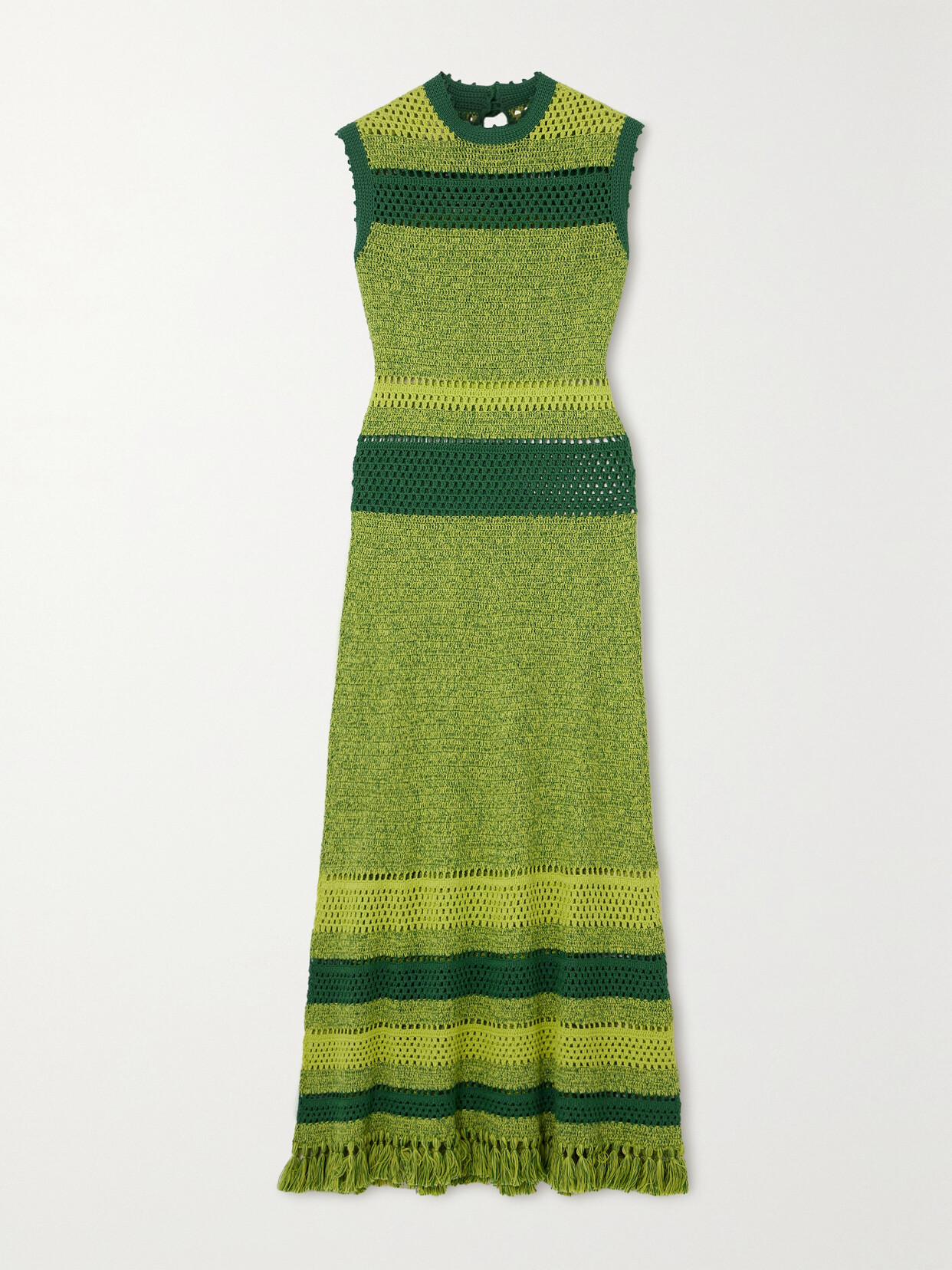 Shop Escvdo + Net Sustain Nanay Fringed Crocheted-cotton Midi Dress In Green