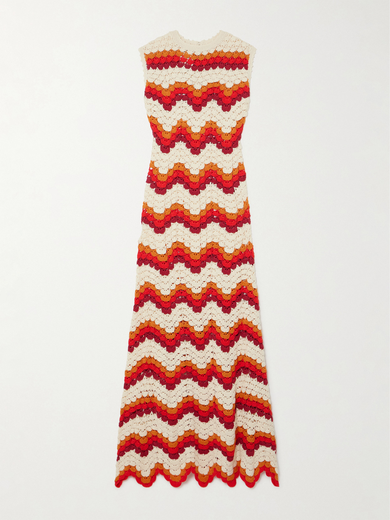 ESCVDO - + Net Sustain Amazonas Striped Crocheted Cotton Maxi Dress - Red