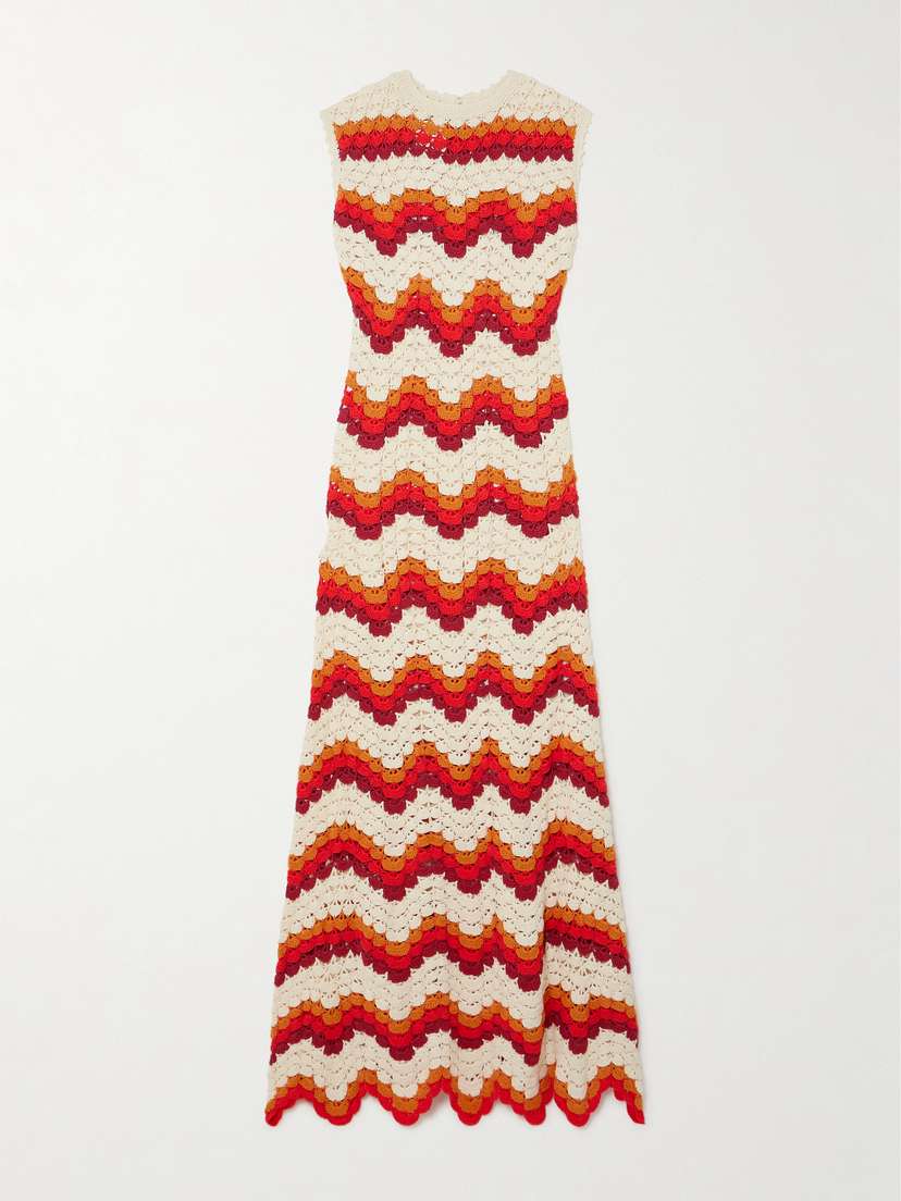 ESCVDO + Net Sustain Amazonas Striped Crocheted Cotton Maxi Dress