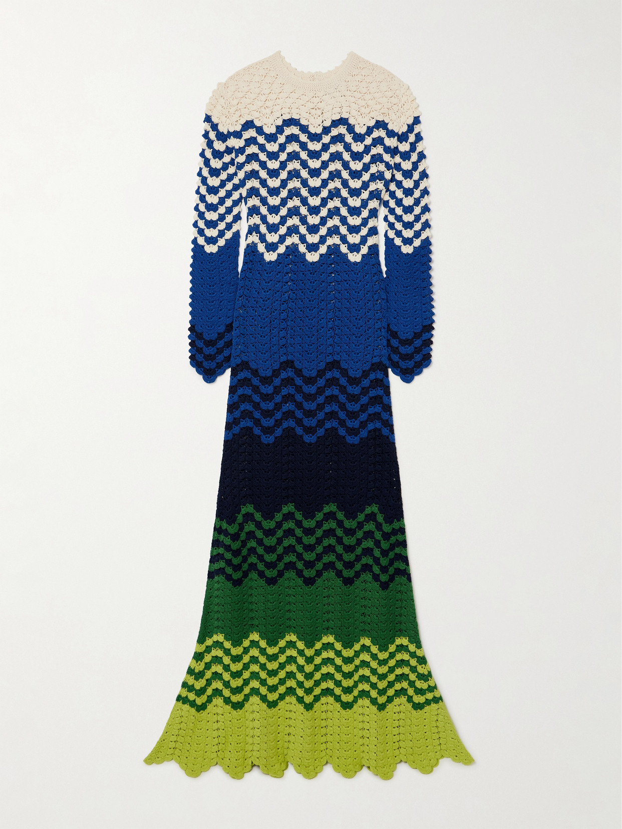 Escvdo + Net Sustain Musa Striped Crocheted Cotton Maxi Dress In Blue