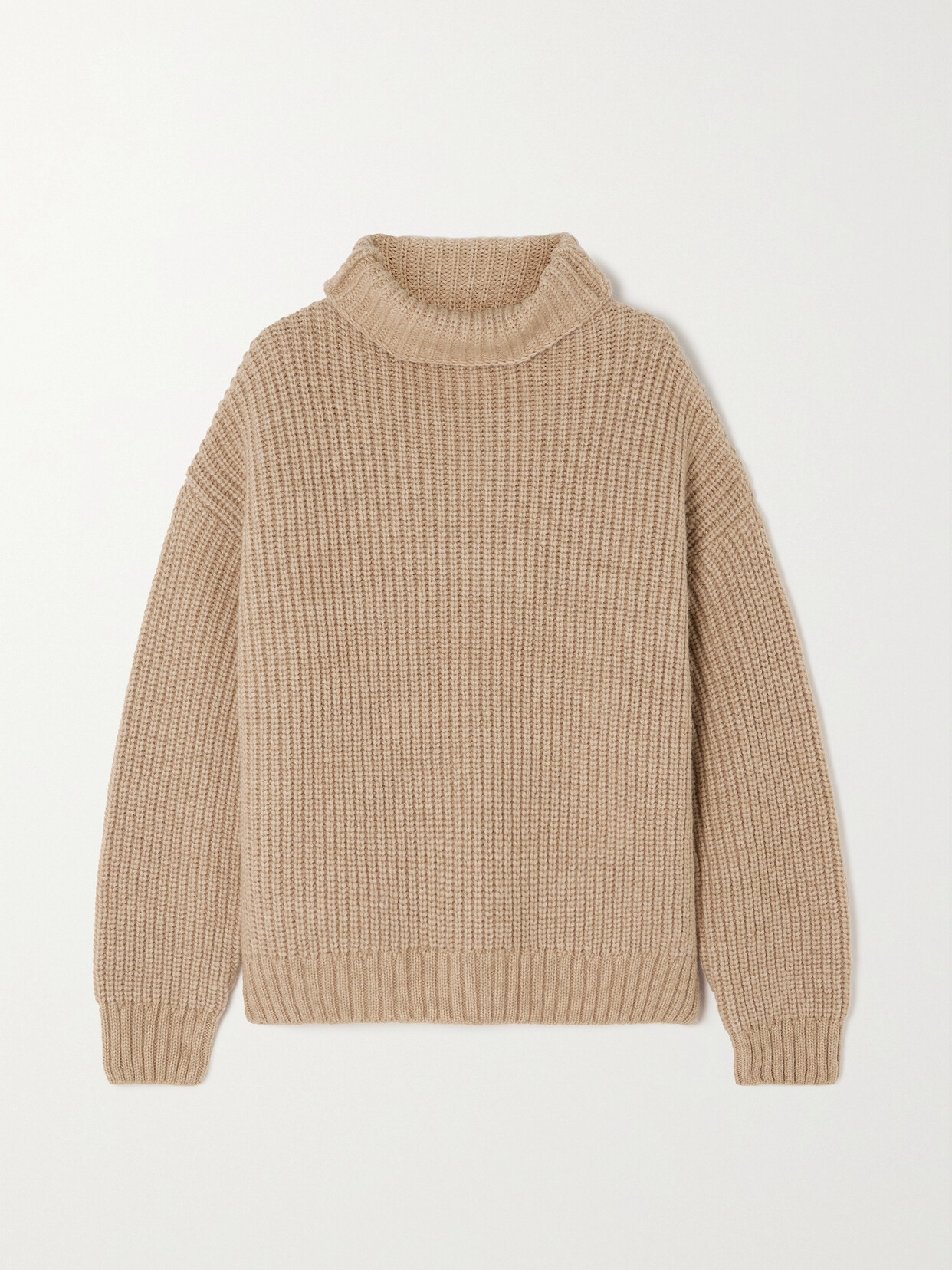 Shop Anine Bing Sydney Ribbed-knit Turtleneck Sweater In Neutrals