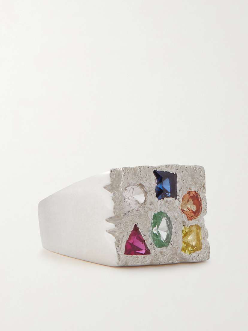 Bleue Burnham + Net Sustain Cottage Rose Garden Recycled Sterling Silver Laboratory-grown Sapphire Signet Ring