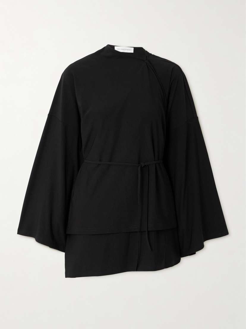 Marie Adam-Leenaerdt Belted Stretch-crepe Wrap Blouse