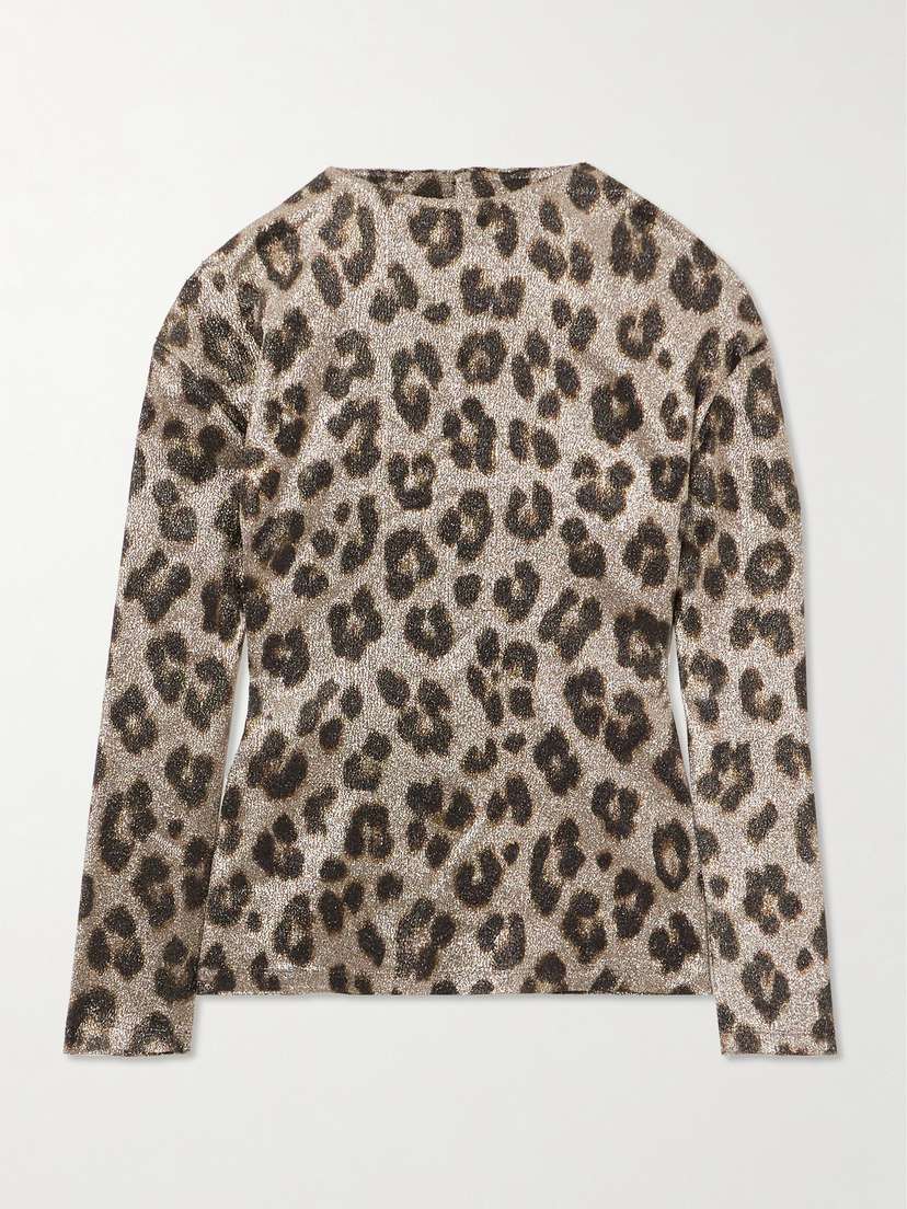 Marie Adam-Leenaerdt Leopard-print Metallic Lamé Turtleneck Blouse