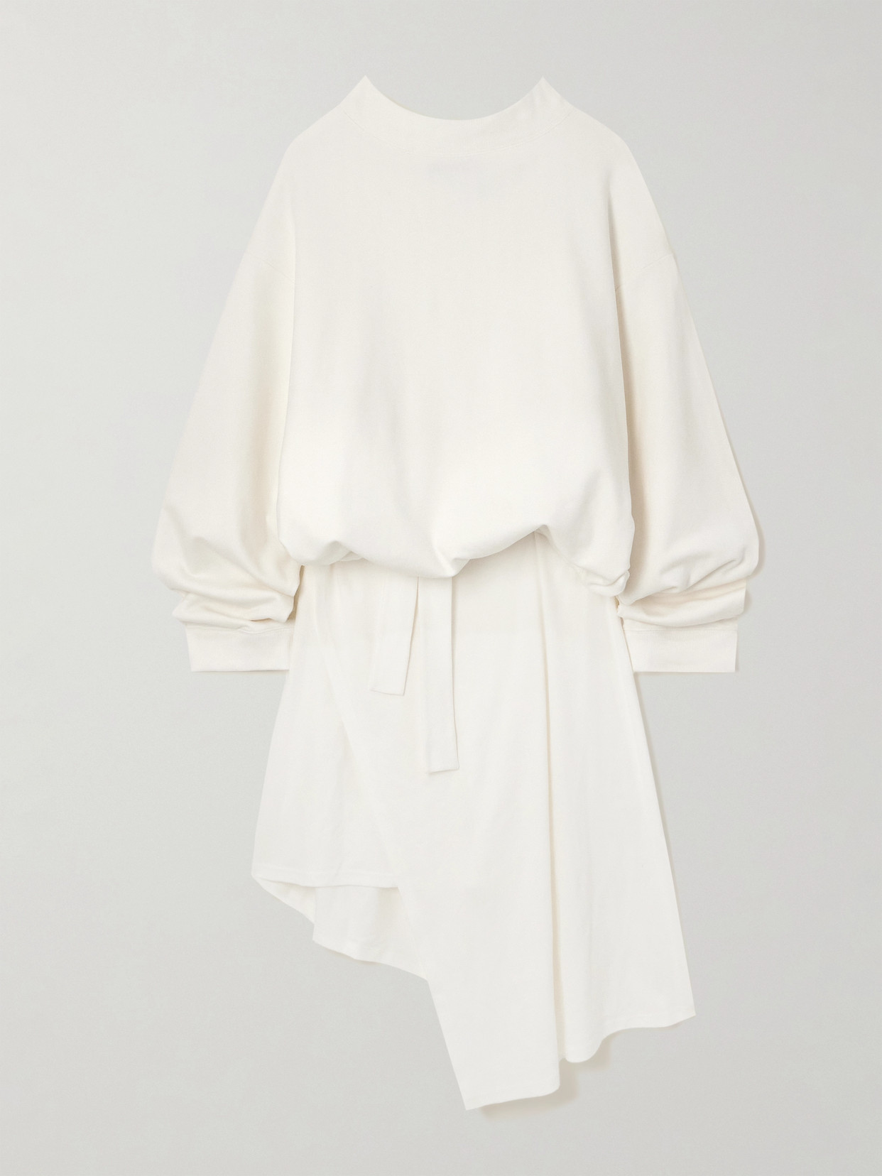 Marie Adam-leenaerdt Oversized Belted Layered Cotton-blend Jersey Midi Dress In White