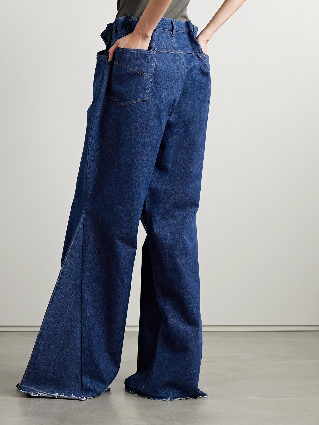 Shop Bettter + Net Sustain Frayed High-rise Wide-leg Jeans In Blue