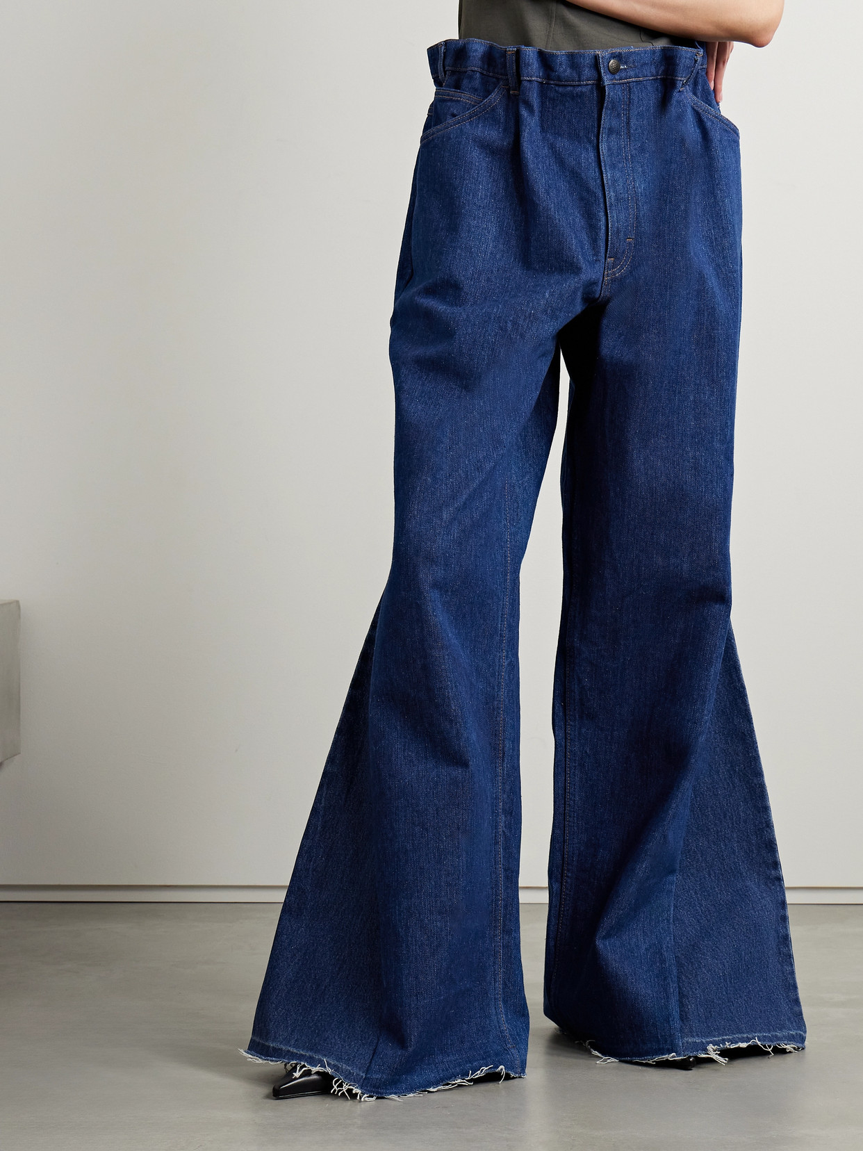 Shop Bettter + Net Sustain Frayed High-rise Wide-leg Jeans In Blue