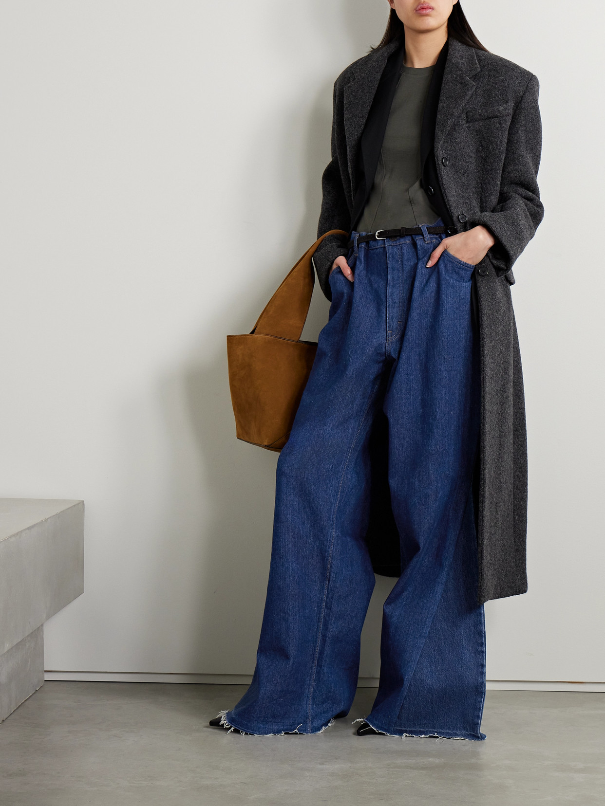 Shop Bettter + Net Sustain Frayed High-rise Wide-leg Jeans In Blue