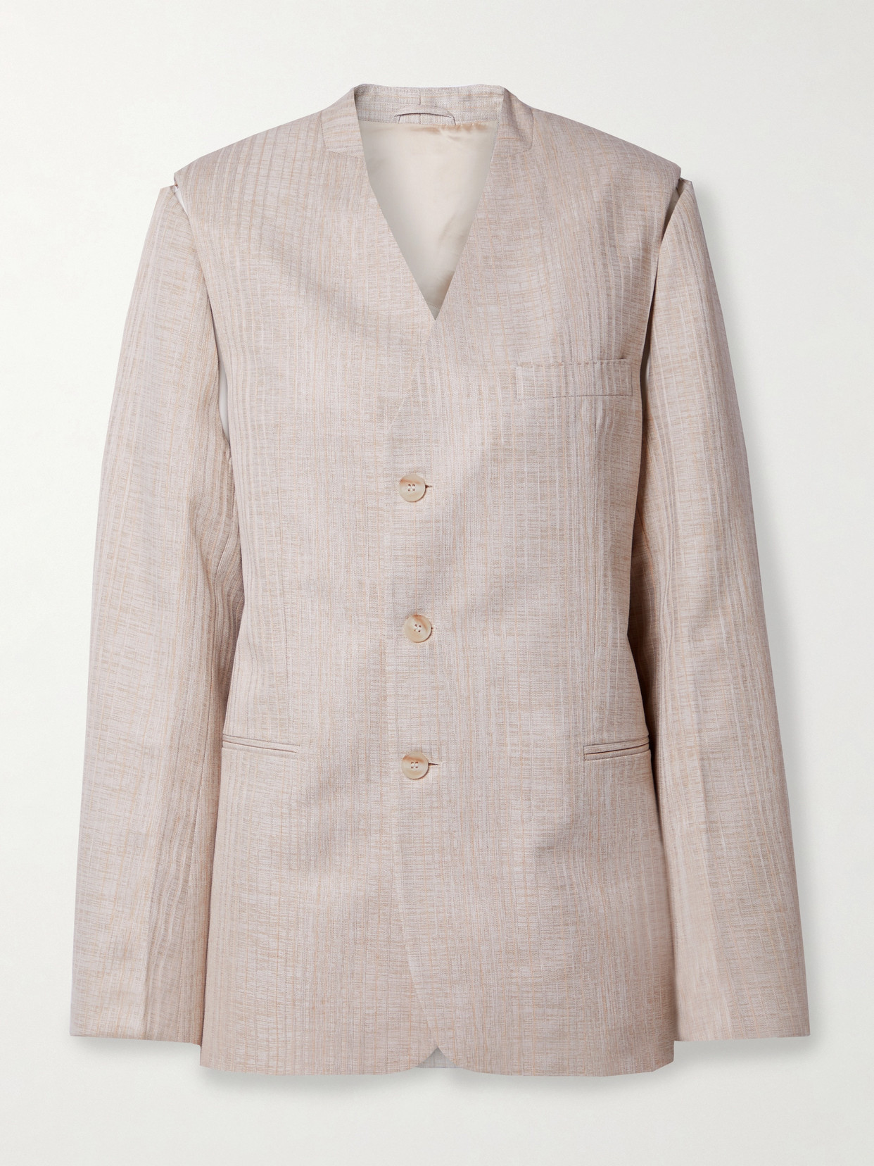 Bettter + Net Sustain Lorca Convertible Embroidered Pinstriped Linen-blend Blazer In Neutrals