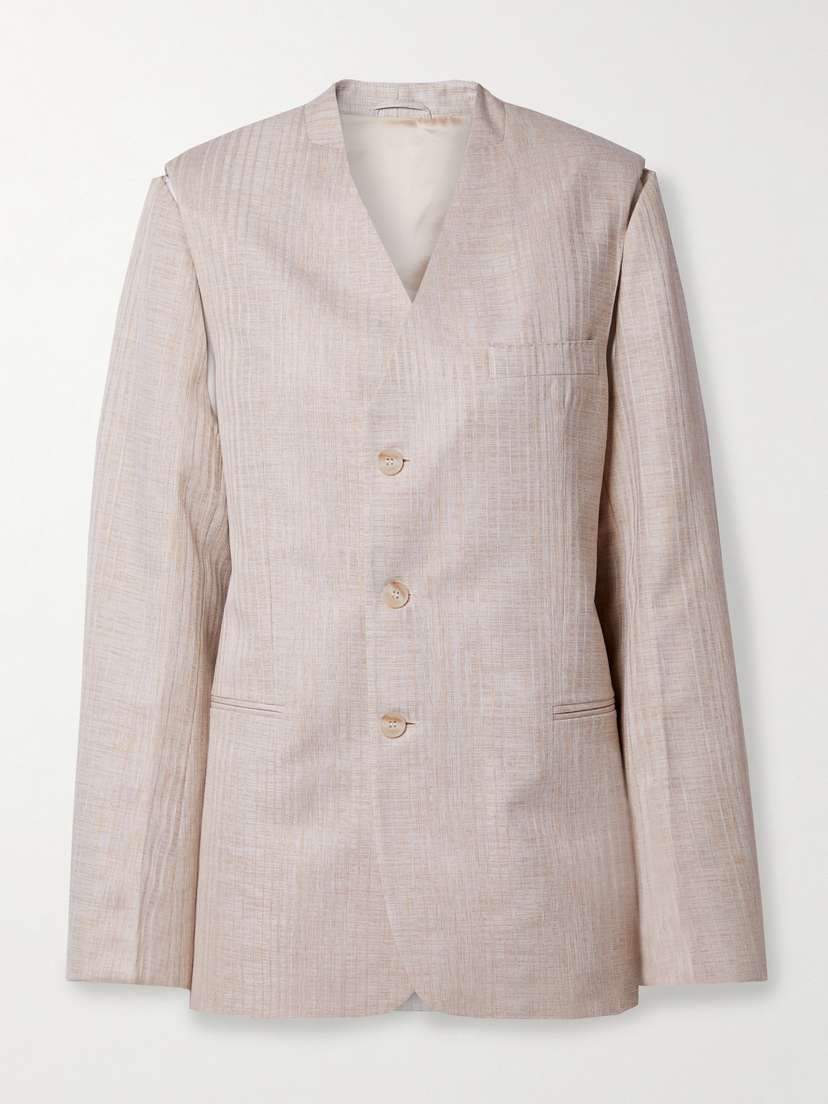 BETTTER + Net Sustain Lorca Convertible Embroidered Pinstriped Linen-blend Blazer