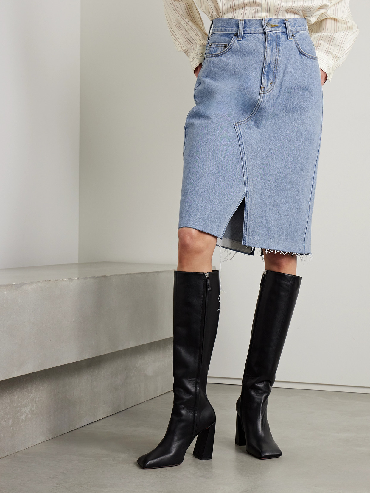 + Net Sustain Convertible Frayed Denim Maxi