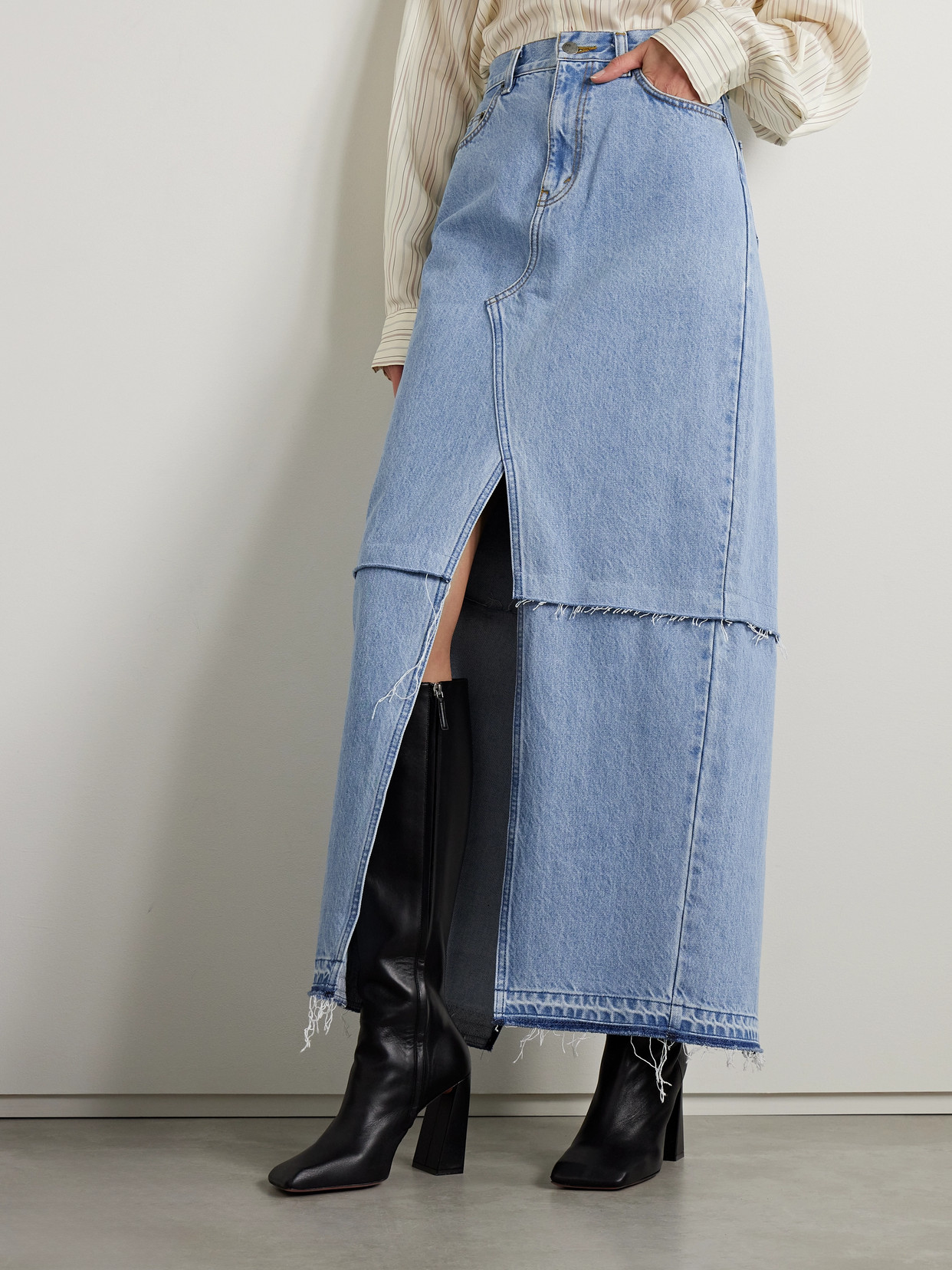 + Net Sustain Convertible Frayed Denim Maxi