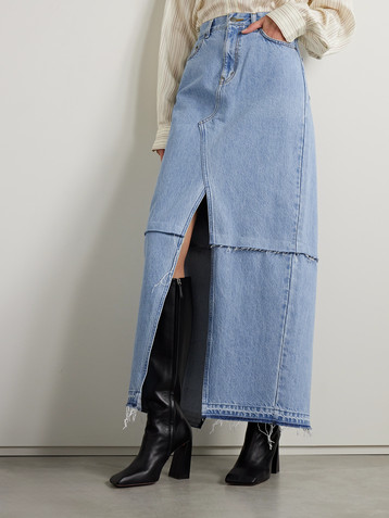 BETTTER + NET SUSTAIN convertible frayed denim maxi skirt