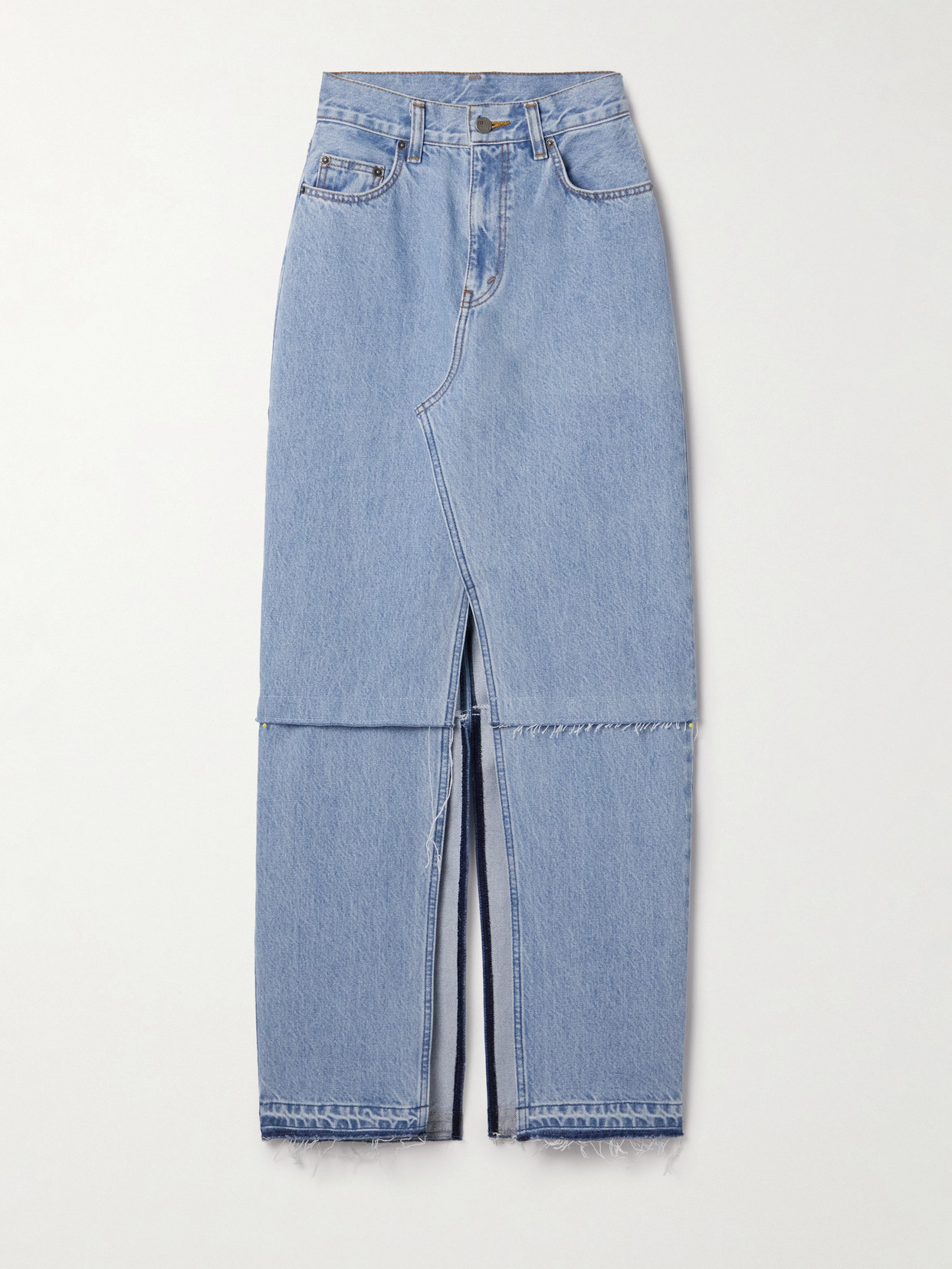 BETTTER - + Net Sustain Convertible Frayed Denim Maxi Skirt - Blue