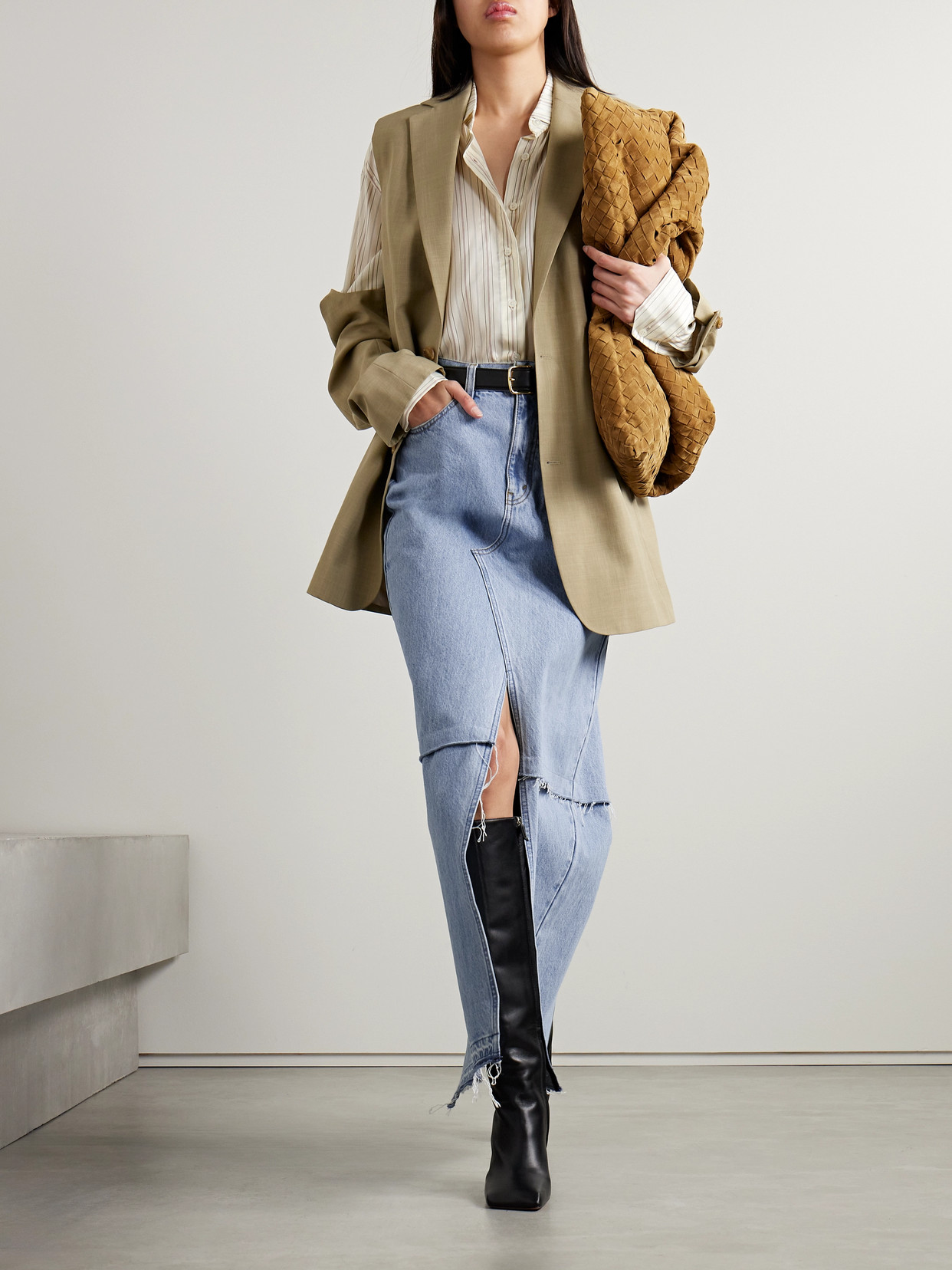 + Net Sustain Convertible Frayed Denim Maxi
