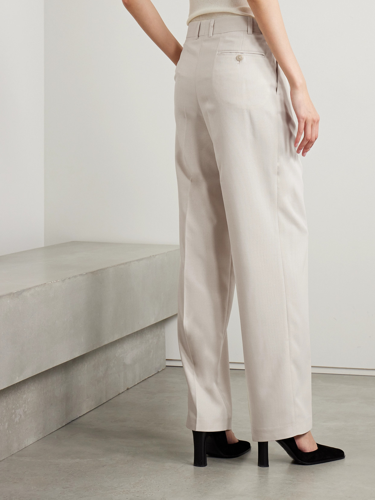 Bettter + Net Sustain Grain De Poudre Wool-blend Straight-leg Pants In Neutrals