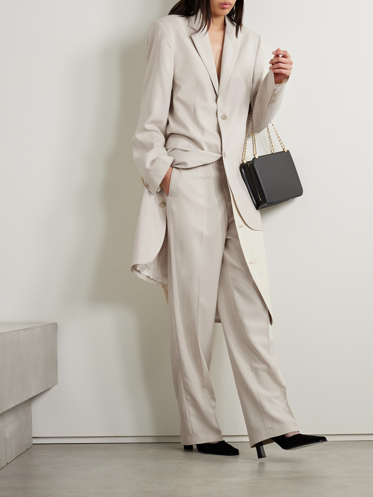 Bettter + Net Sustain Grain De Poudre Wool-blend Straight-leg Pants In Neutrals