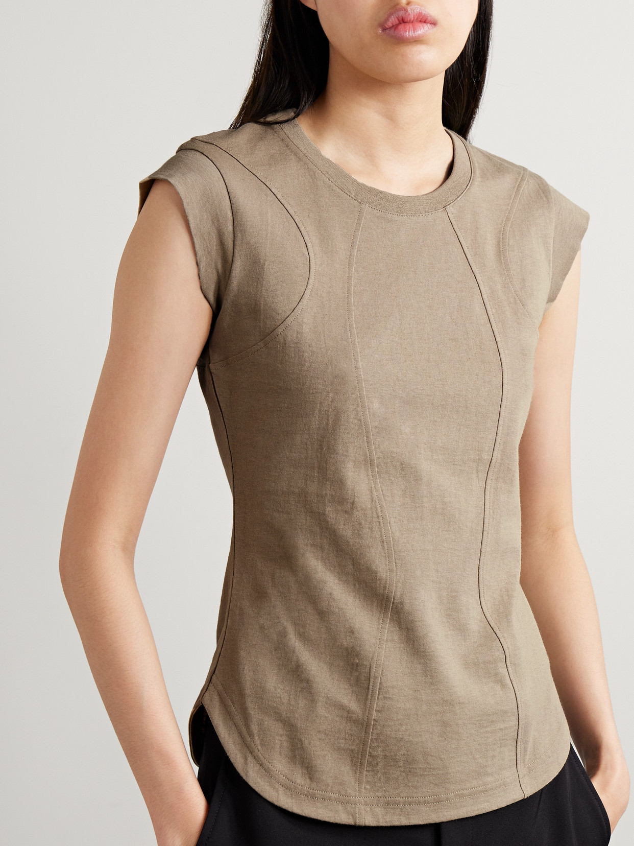 Shop Bettter + Net Sustain Paneled Cotton-jersey T-shirt In Brown