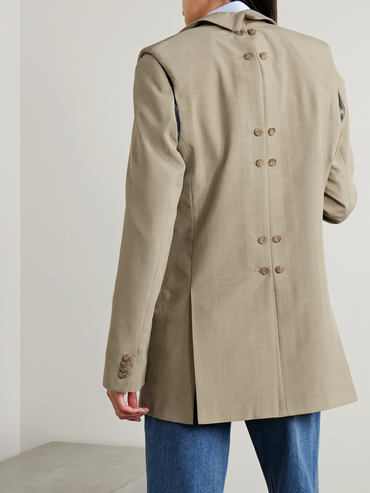 Bettter + Net Sustain Dina Convertible Wool-blend Blazer In Green