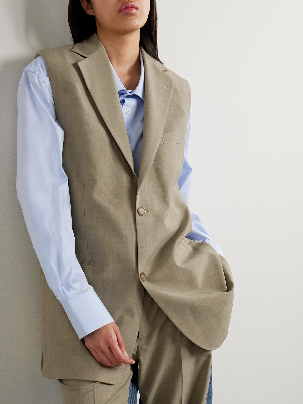 Bettter + Net Sustain Dina Convertible Wool-blend Blazer In Green