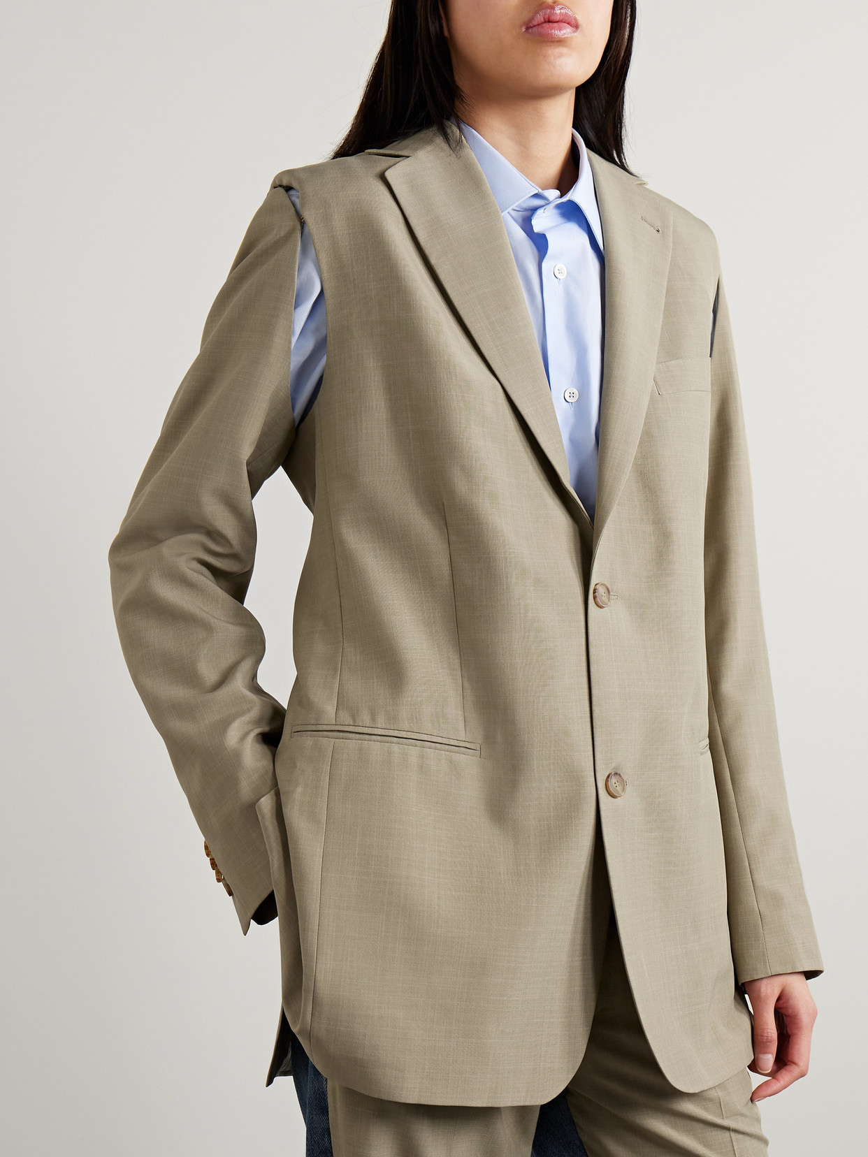 Bettter + Net Sustain Dina Convertible Wool-blend Blazer In Green