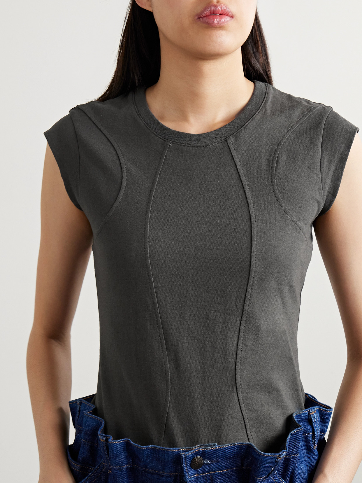 Shop Bettter + Net Sustain Paneled Cotton-jersey T-shirt In Gray