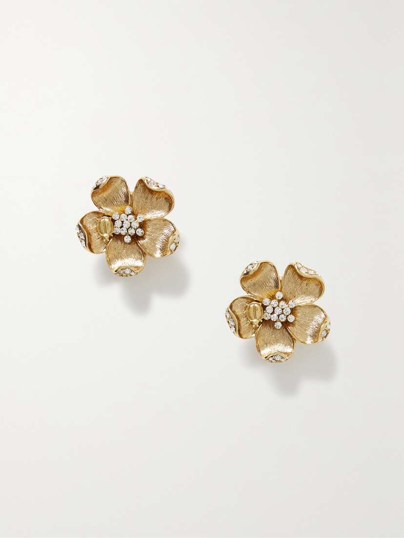 Oscar de la Renta Ladybug Flower -tone Crystal Clip Earrings