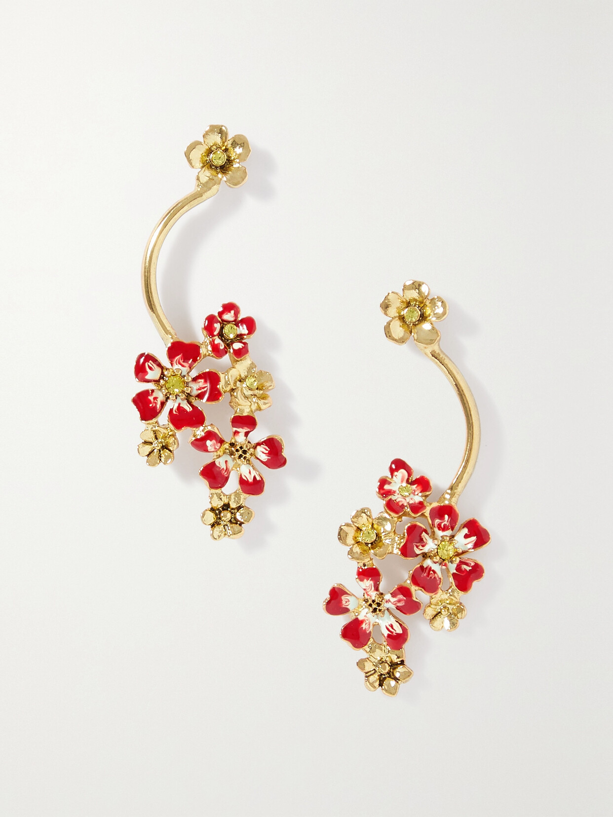 Oscar De La Renta Gold-tone, Crystal And Enamel Earrings In Red