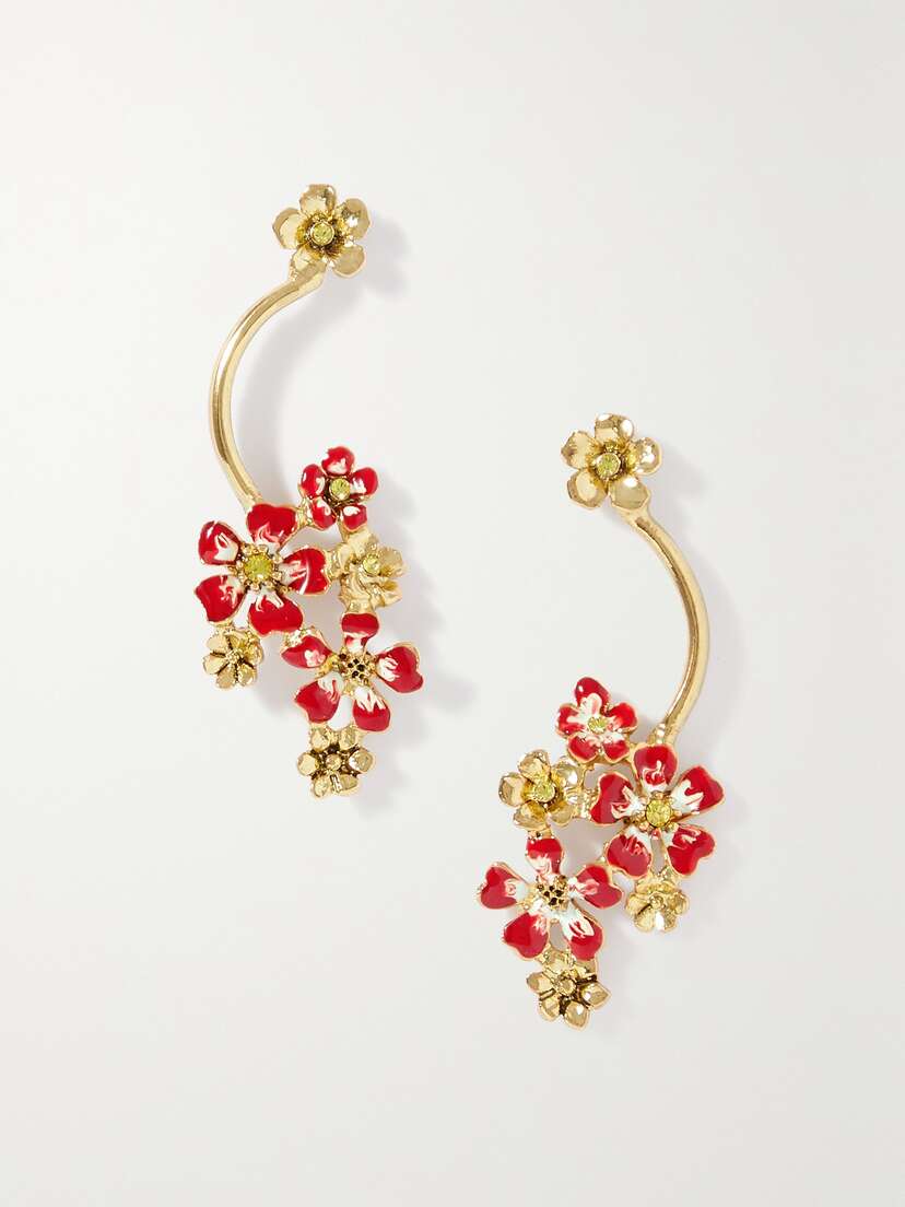 Oscar de la Renta Gold-tone, Crystal And Enamel Earrings